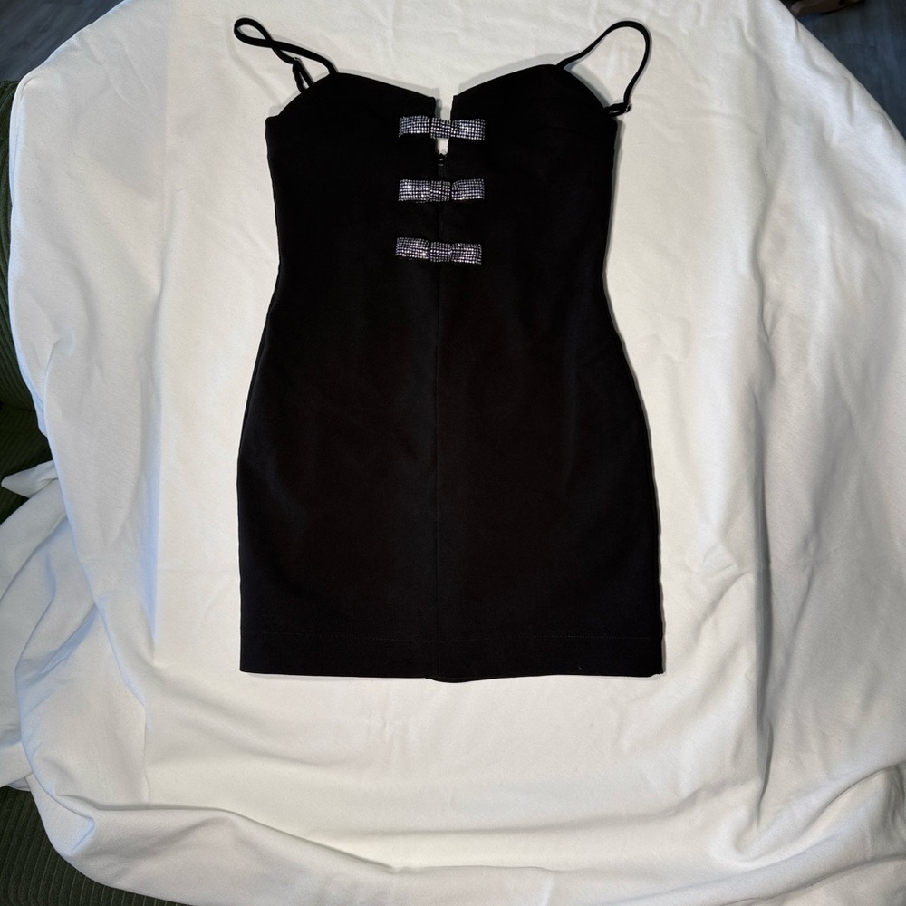 Zara Black Mini Dress with Bow Sequence | M
